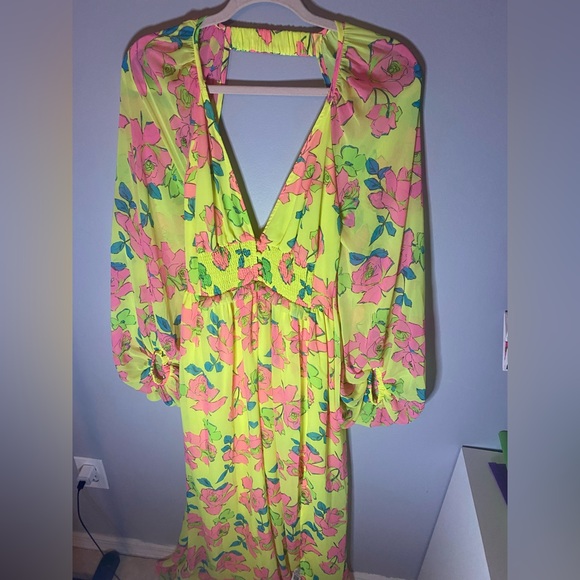 ASOS Dresses & Skirts - ASOS DESIGN soft shirred waist open back maxi dress in yellow floral